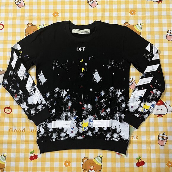 Off-White Black Graffiti-Style Splatter Print Sweatshirt - Picture 1 of 7